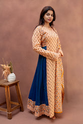 Peach & Teal Floral Cotton Anarkali Set
