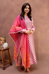 Blush Pink & Mauve Floral Cotton Suit Set