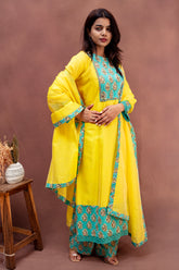Sun-Kissed Lemon & Teal Chanderi Suit Set