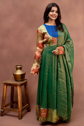 Forest Moss & Royal Blue Chanderi Anarkali Set
