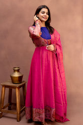Midnight Rose & Fuchsia Chanderi Anarkali Set