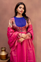 Midnight Rose & Fuchsia Chanderi Anarkali Set