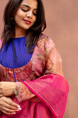 Midnight Rose & Fuchsia Chanderi Anarkali Set
