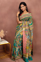 Heritage Kalamkari Saree in Teal & Peach