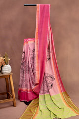 Muted Rose & Pistachio Hand-Block Cotton Saree