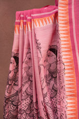 Muted Rose & Pistachio Hand-Block Cotton Saree