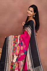 Royal Fuchsia Black Georgette Saree