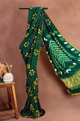 Forest Emerald Gaji Silk Bandhani Saree