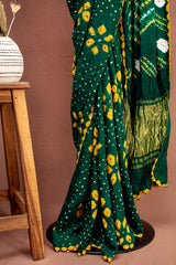 Forest Emerald Gaji Silk Bandhani Saree