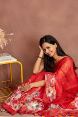 Vermillion Bloom Ikat Saree