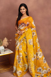 Ikat Fabric Saree – Mustard Colour
