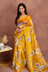 Ikat Fabric Saree – Mustard Colour