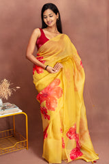 Butter Bloom Hand-Painted Organza Saree