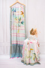 Pastel Sky & Blush Chanderi Cotton Saree