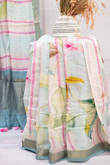 Pastel Sky & Blush Chanderi Cotton Saree