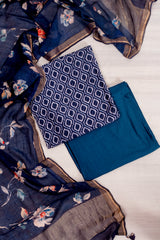 Indigo Harmony Chanderi Cotton Unstitched Salwar Set