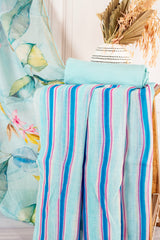 Whimsical Blooms: Sky Blue Floral & Striped Chanderi Salwar Set