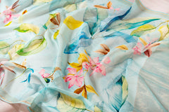 Whimsical Blooms: Sky Blue Floral & Striped Chanderi Salwar Set