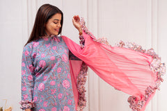 Whimsical Slate Blue & Pink Mulcotton Floral Suit Set