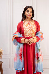 Majestic Crimson Chanderi Kalidaar Dress with Kota Dupatta