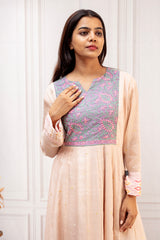 Graceful Pastel Peach Chanderi Anarkali Dress