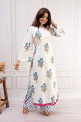 Pristine White & Indigo Cotton Straight-Cut Co-Ord Set