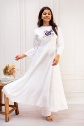 Pristine White Cotton A-Line Suit Set