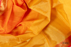 Golden Mustard Silk Cotton Saree with Coral Orange Border