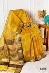 Classic Olive Green Silk Cotton Saree with Antique Gold Border