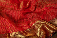 Classic Crimson Red Silk Cotton Saree with Antique Gold Border