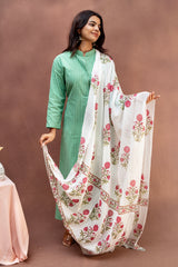 Mint Green Striped Cotton Straight-Cut Top with Floral Dupatta