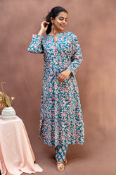 Teal & Peach Floral Mul Cotton Co-Ord Set