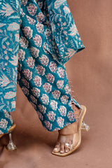 Slate Blue & Peach Block Print Mul Cotton Co-Ord Set