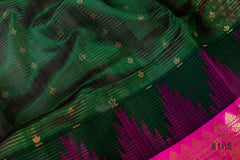 Emerald Green Silk Cotton Saree with Magenta Zari Border and Traditional Motifs