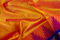 Golden Marigold Silk Cotton Saree with Royal Blue Zari Border