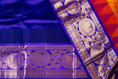 Golden Marigold Silk Cotton Saree with Royal Blue Zari Border