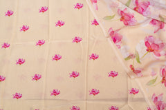 Cream Pure Chiffon Saree with Soft Pink Floral Clusters