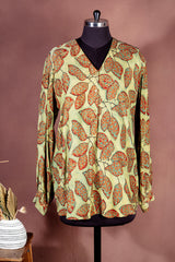 Olive & Terracotta Leaf Print Premium Modal Shirt