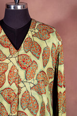 Olive & Terracotta Leaf Print Premium Modal Shirt