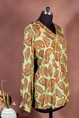 Olive & Terracotta Leaf Print Premium Modal Shirt
