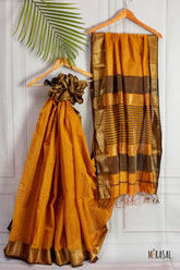 Classic Mustard Silk Cotton Saree with Antique Gold Border