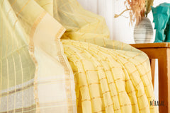 Sunlit Yellow Chettinad Cotton Saree with Subtle Checks & Traditional Border