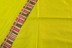 Customised Lime Green Chanderi Cotton Saree with Pure Kalamkari Stripe Embroidered Border
