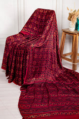 Crimson Red Floral Printed Cotton Saree