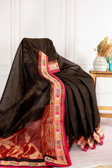 Midnight Elegance Linen Silk Saree