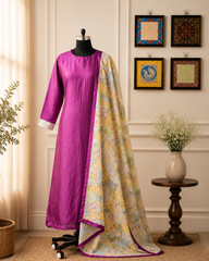 Magenta Floral Dupatta Kurta Pant Set
