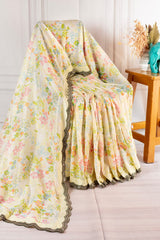 Ivory Blossom Printed Soft Linen Saree