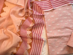 Pastel Panache: Peach-Pink Unstitched Suit Set with Geometric Dupatta