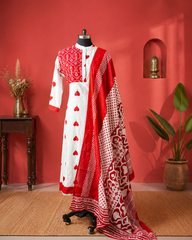 Red & White Cotton Suit Set