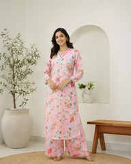 Pink Blossom Floral Cotton Kurta & Palazzo Set